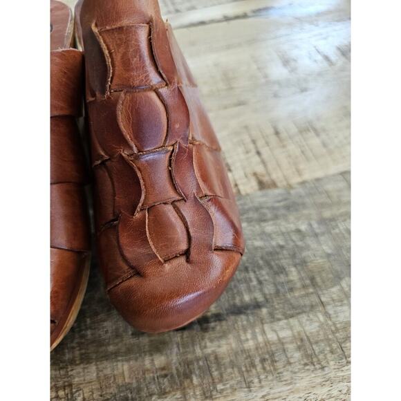 QualiCraft Brown Leather Clogs 5B Made in Brazil Vintage 1970s Wooden Soles - Picture 5 of 9